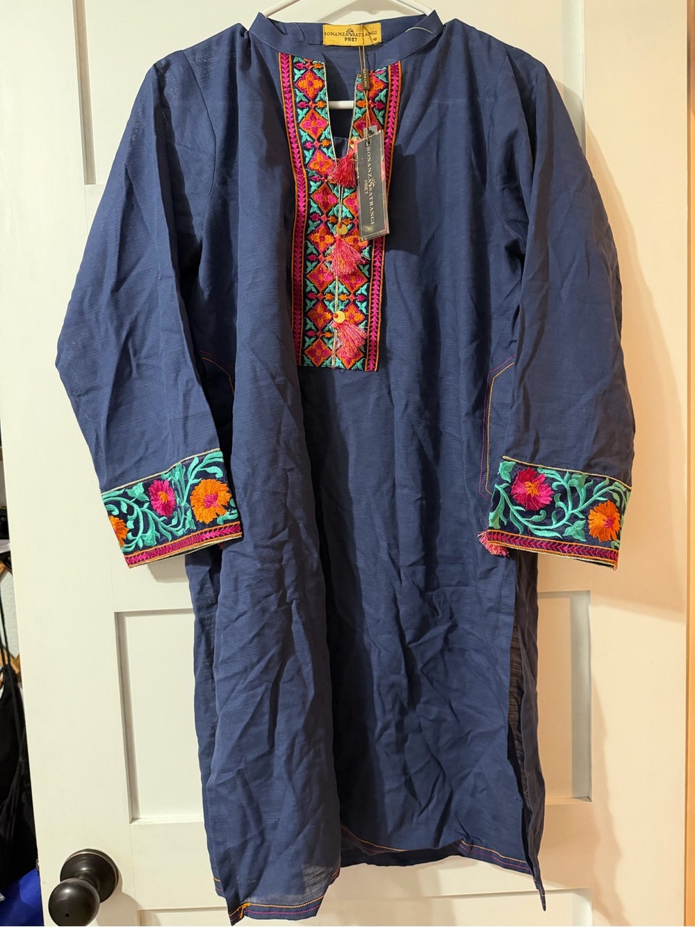 Bonanza Satrangi Women’s Embroidered Kaftan Dress Blue/Multicolor Kurta Floral